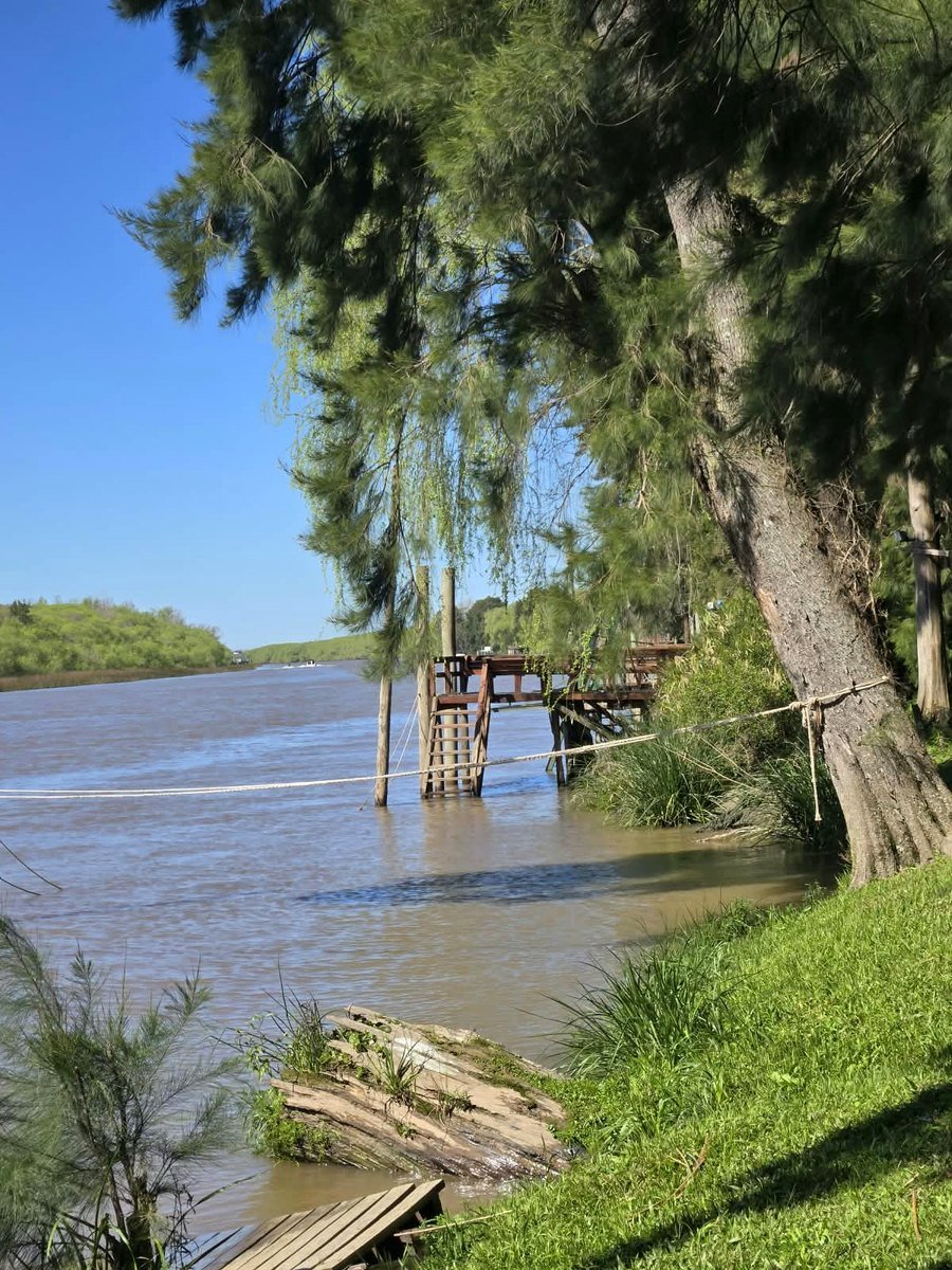 Río, muelle y árboles frente a Recordando